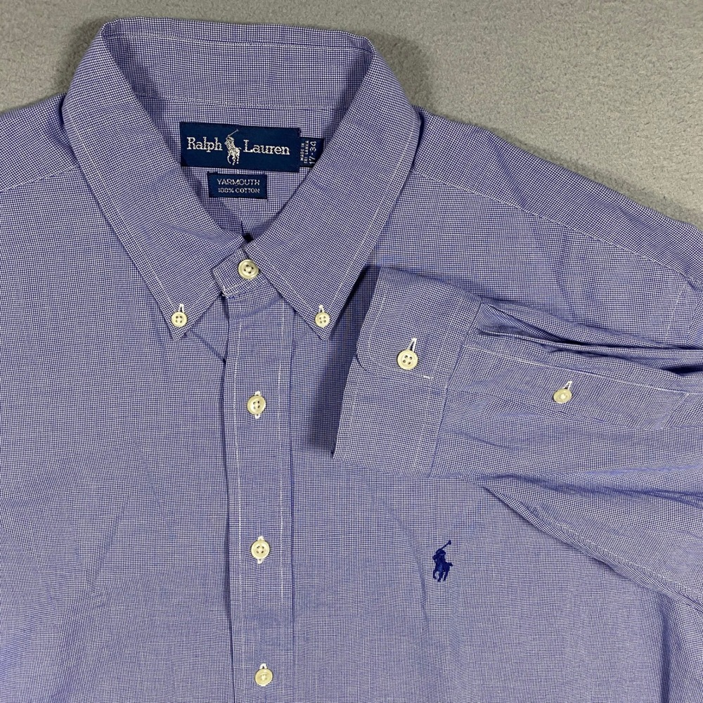 Ralph Lauren Mens 17-34 Yarmouth Button Down Shirt Blue‎ Houndstooth